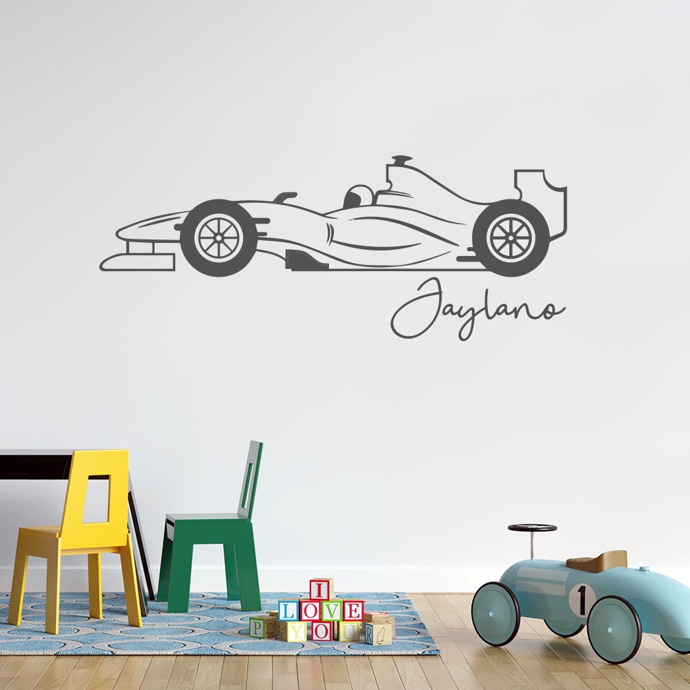 Kinderkamer muursticker Formule Raceauto met naam