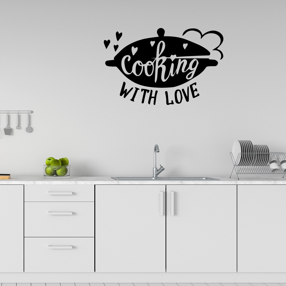 privaat hop Weven Tekst keuken muursticker Muursticker Cooking with love