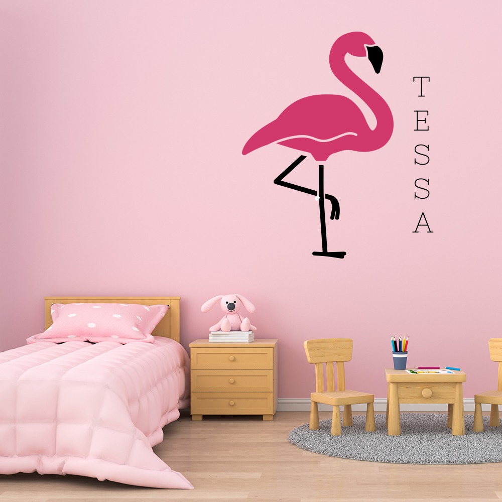 Muursticker Flamingo met naam