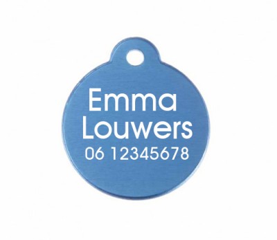 SOS penning rondje met lus blauw naam en telefoonnummer